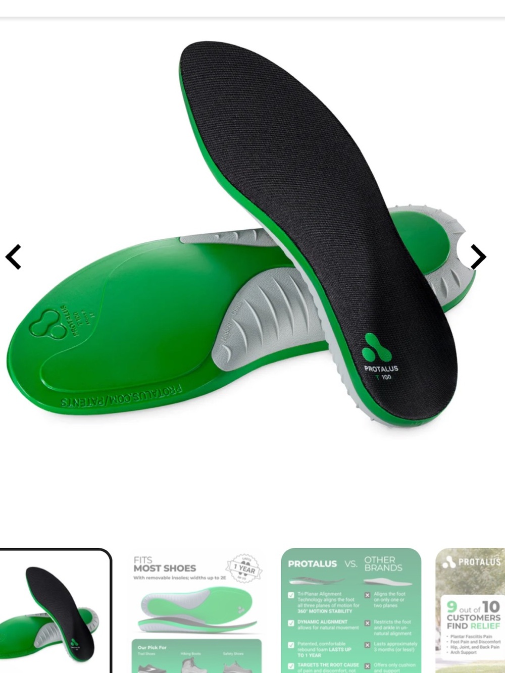 Protalus T-100 Elite Performance Orthotic Insoles NIB Size 8 M / 9.5 W
